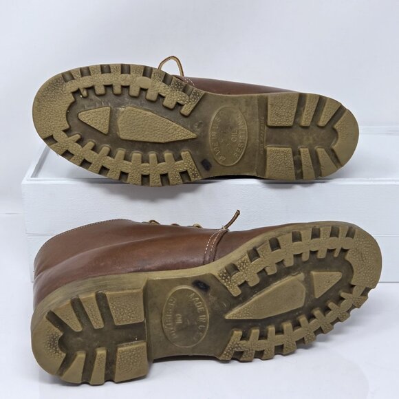 Vtg Timberland Womens 6.5 USA Brown Leather ankle Boots Sherpa Oil Resistant - Picture 8 of 10